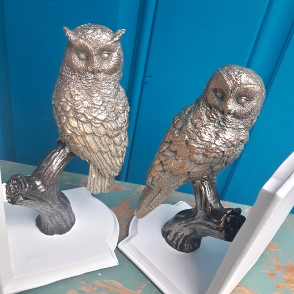 Book Ends Set of 2 Owls on a branch in Bronze Metal Brand NEW! - Picture 2 of 8